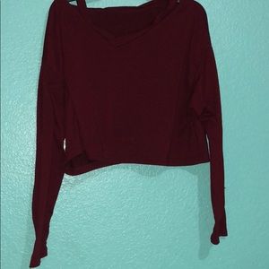 Burgundy cropped long sleeve tee